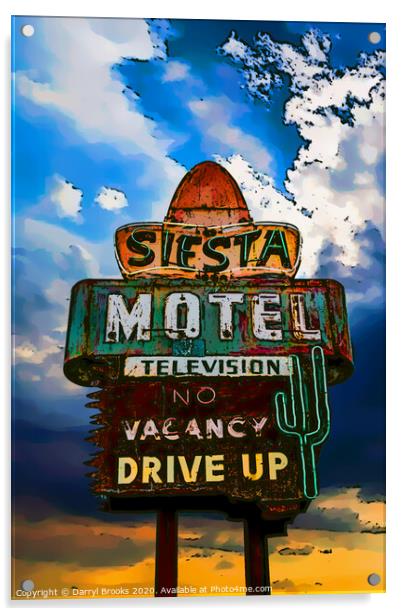 Siesta Motel Art Acrylic by Darryl Brooks