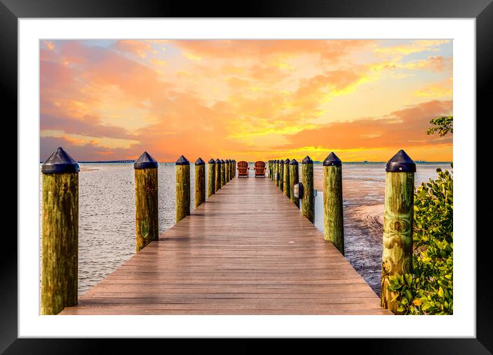 Two Chairs on Pier Framed Mounted Print by Darryl Brooks