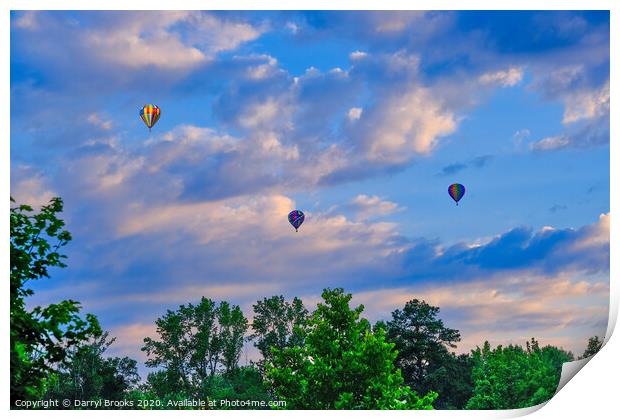 Three hot air balloons over trees Print by Darryl Brooks