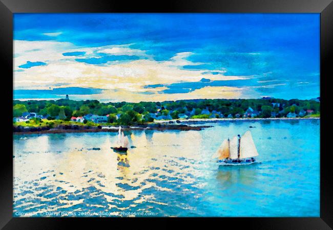 Watercolor Sailboats at Sunset Framed Print by Darryl Brooks