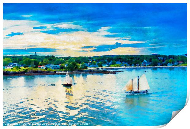 Watercolor Sailboats at Sunset Print by Darryl Brooks
