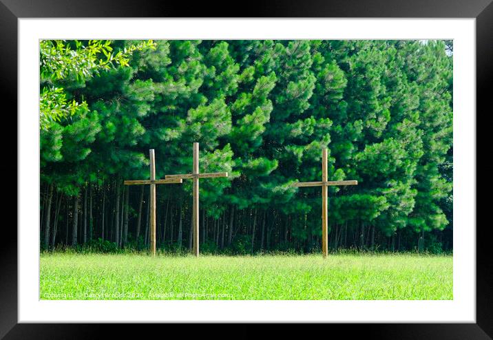 Three Wood Crosses Framed Mounted Print by Darryl Brooks