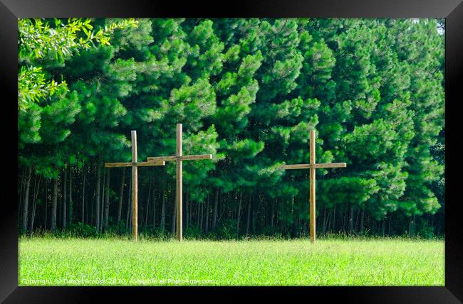 Three Wood Crosses Framed Print by Darryl Brooks