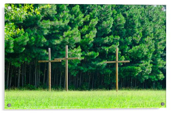 Three Wood Crosses Acrylic by Darryl Brooks