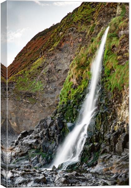 Gwalia Waterfall, Tresaith Beach, Wales Canvas Print by Joy Newbould
