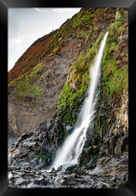 Gwalia Waterfall, Tresaith Beach, Wales Framed Print by Joy Newbould