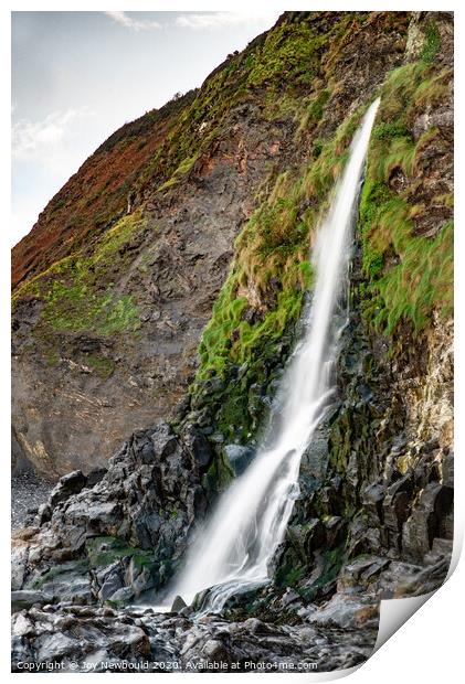 Gwalia Waterfall, Tresaith Beach, Wales Print by Joy Newbould