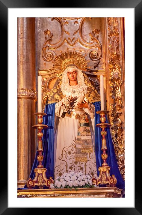 Basilica Mary With Tears Statue Church of El Salvador Seville Spain Framed Mounted Print by William Perry