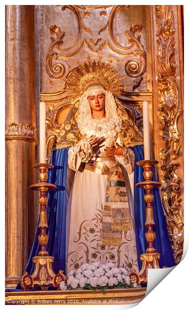 Basilica Mary With Tears Statue Church of El Salvador Seville Spain Print by William Perry