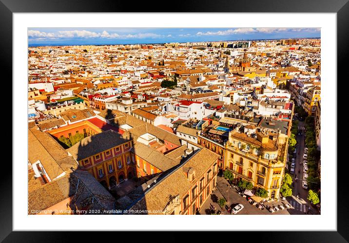 City View and Plaza Churches from Giralda Tower Shadow Seville Ccathedral Spain Framed Mounted Print by William Perry