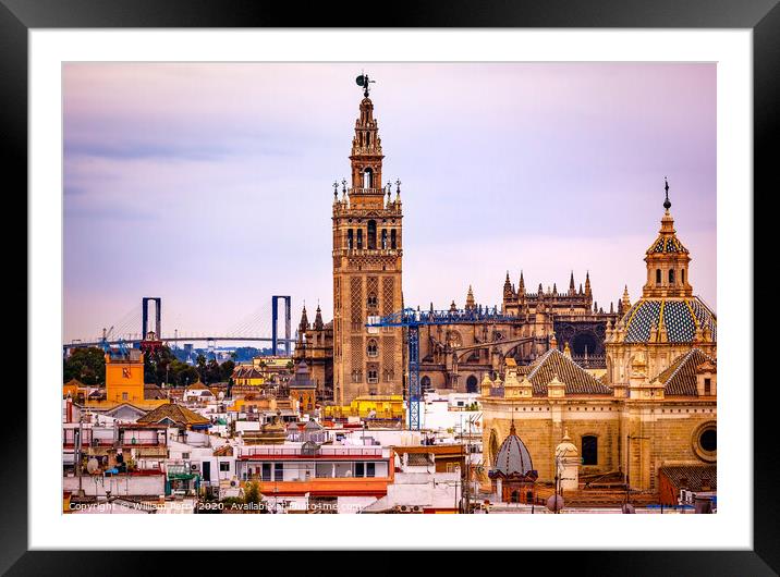 Giralda Bell Tower Cathedral of Saint Mary of the See Spire Church Seville Spain Framed Mounted Print by William Perry