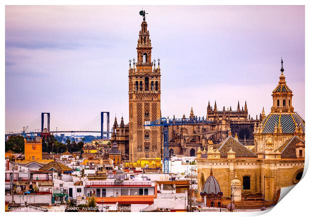 Giralda Bell Tower Cathedral of Saint Mary of the See Spire Church Seville Spain Print by William Perry