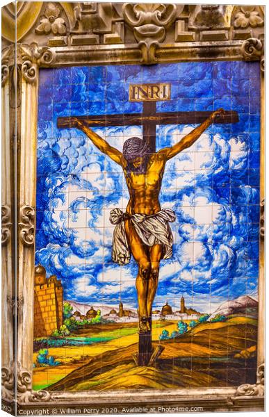 Christ Crucifixion on Cross Ceramic Street Mosaic  Canvas Print by William Perry