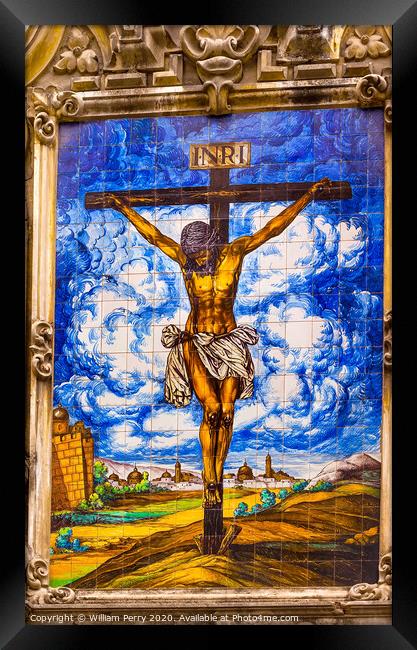 Christ Crucifixion on Cross Ceramic Street Mosaic  Framed Print by William Perry