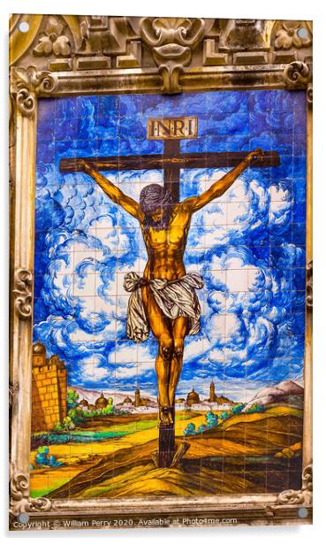 Christ Crucifixion on Cross Ceramic Street Mosaic  Acrylic by William Perry