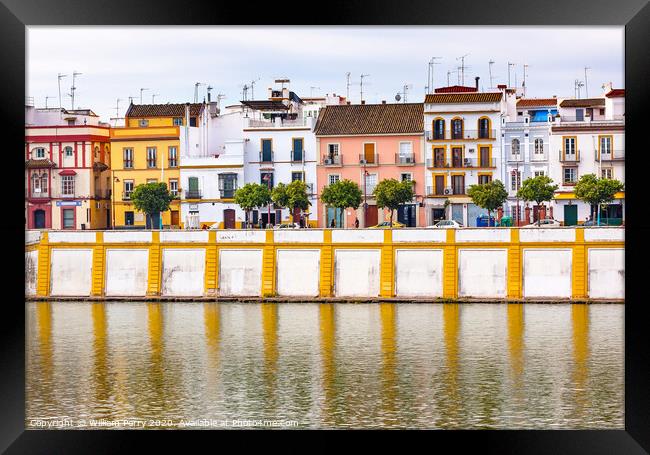 Houses Stores Restaurants Cityscape River Guadalquivr Morning Seville Spain Framed Print by William Perry