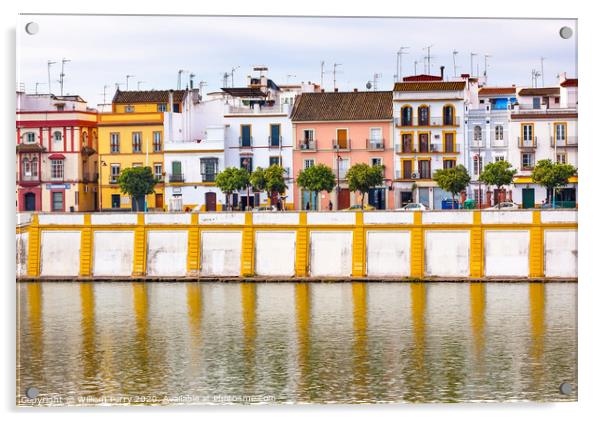 Houses Stores Restaurants Cityscape River Guadalquivr Morning Seville Spain Acrylic by William Perry