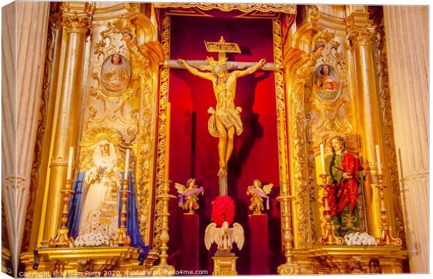 Martinez Christ Crucifixion on Cross Mary Wooden Statues El Salvador Church Seville Spain Canvas Print by William Perry