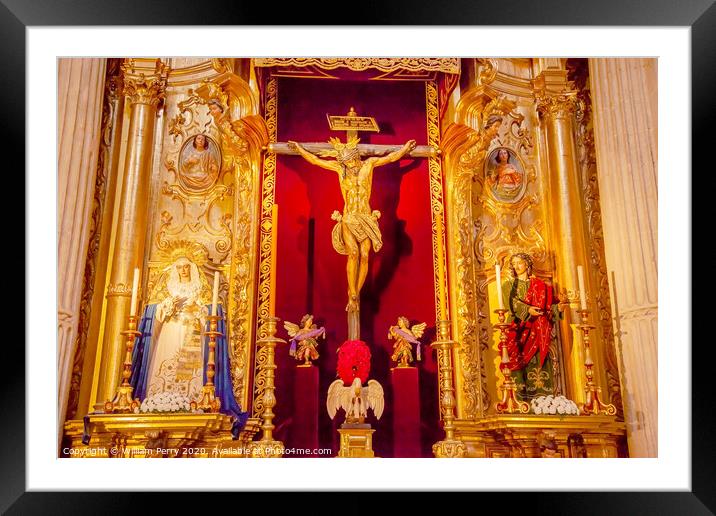Martinez Christ Crucifixion on Cross Mary Wooden Statues El Salvador Church Seville Spain Framed Mounted Print by William Perry