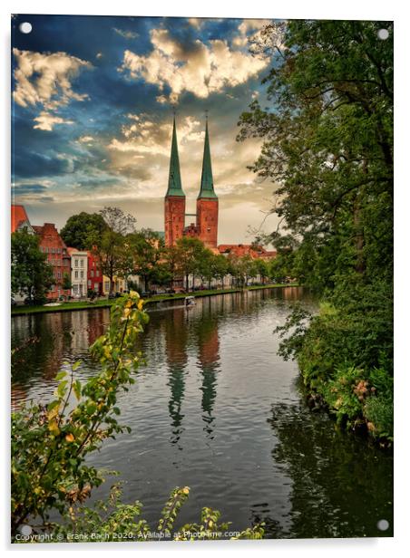 Old hanseatic town Lubeck in panorama, Germany Acrylic by Frank Bach
