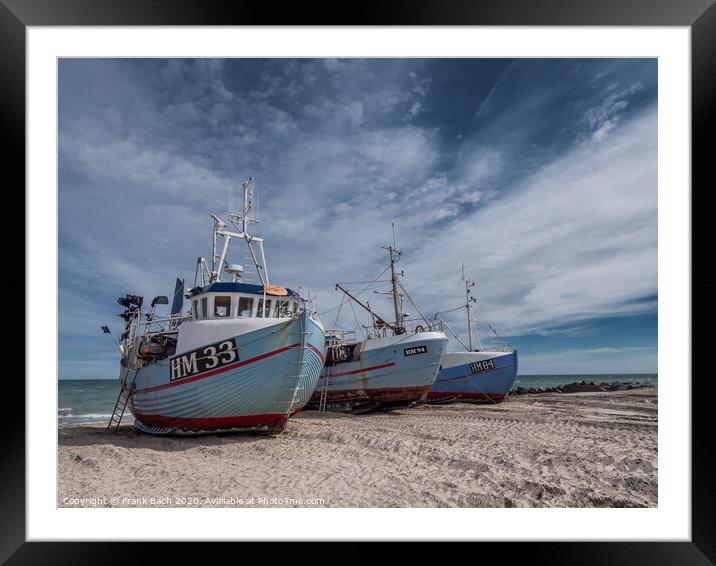 Coastal cutters at Thorup beach in the western part of Denmark Framed Mounted Print by Frank Bach