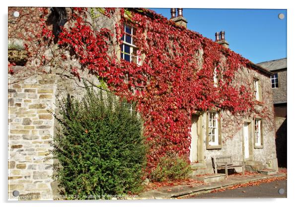 Autumn colour in Downham village, Lancashire. Acrylic by David Birchall