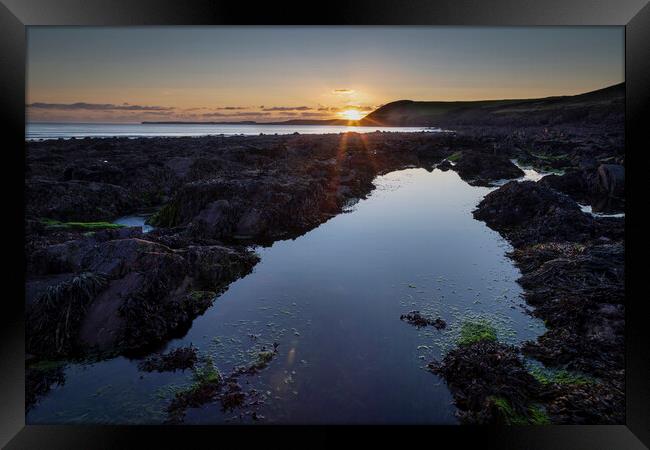Rockpools on Manorbier beach Framed Print by Leighton Collins