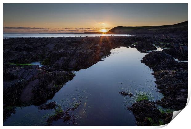 Rockpools on Manorbier beach Print by Leighton Collins
