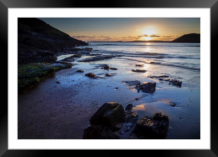 Sunset on Manorbier beach Framed Mounted Print by Leighton Collins