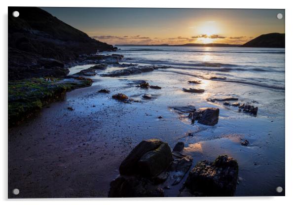 Sunset on Manorbier beach Acrylic by Leighton Collins