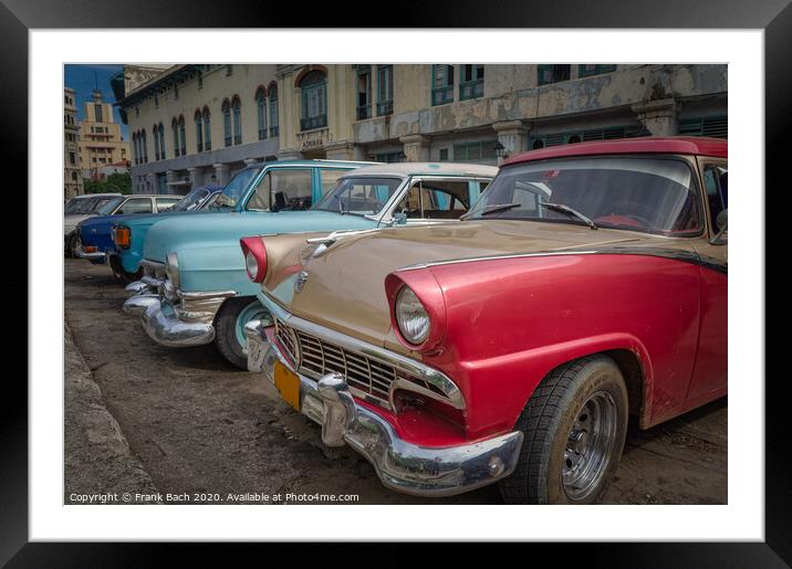 Classic old time cars in Havana, Cuba Framed Mounted Print by Frank Bach