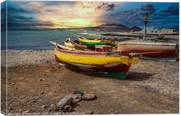 Fishermans boats on isla Sao Vicennte on Cape Verde Islands Canvas Print by Frank Bach