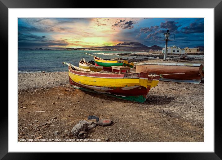 Fishermans boats on isla Sao Vicennte on Cape Verde Islands Framed Mounted Print by Frank Bach