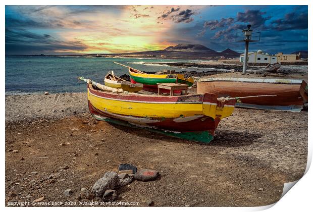 Fishermans boats on isla Sao Vicennte on Cape Verde Islands Print by Frank Bach