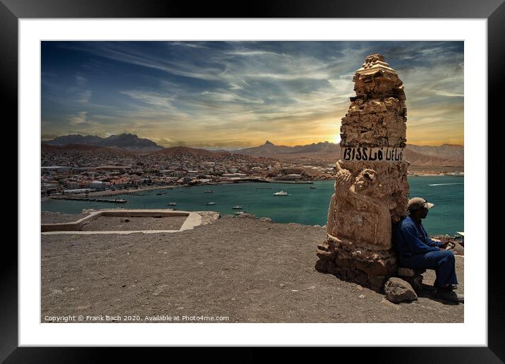 Panorama over Mindelo Harbor on Sao Vicente, Cape Verde Islands Framed Mounted Print by Frank Bach