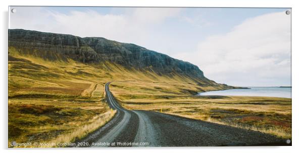 Asphalt mountain roads crossing dangerous Icelandic passes during a trip. Acrylic by Joaquin Corbalan