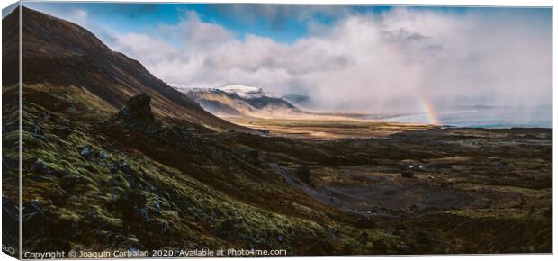 Rainbow over the Icelandic coast in the middle of nature. Canvas Print by Joaquin Corbalan