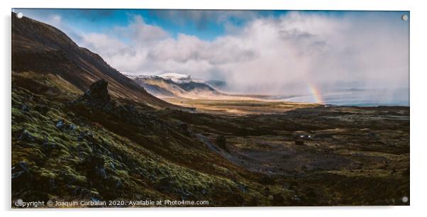 Rainbow over the Icelandic coast in the middle of nature. Acrylic by Joaquin Corbalan