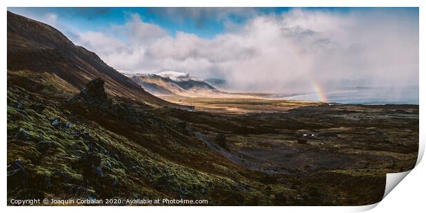 Rainbow over the Icelandic coast in the middle of nature. Print by Joaquin Corbalan