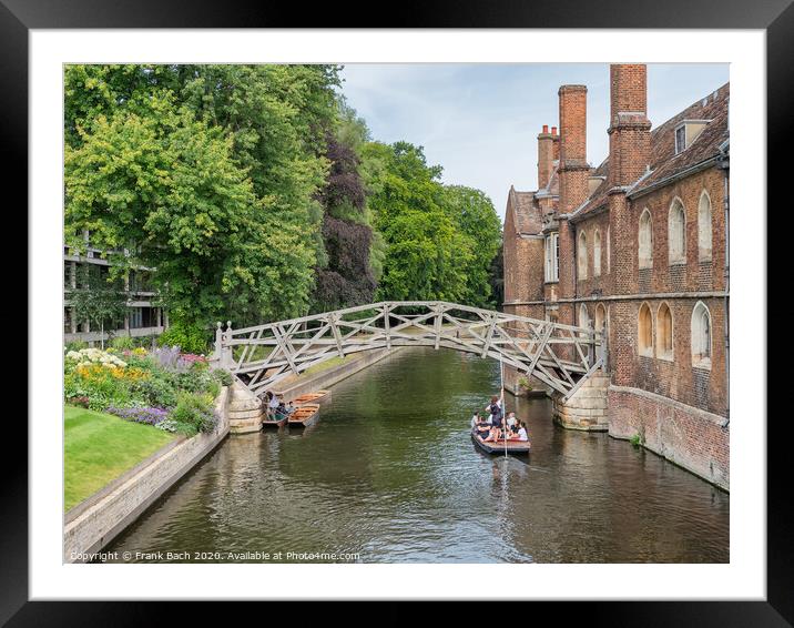 The Mathematical Bridge over river Cam in Cambridge, England Framed Mounted Print by Frank Bach