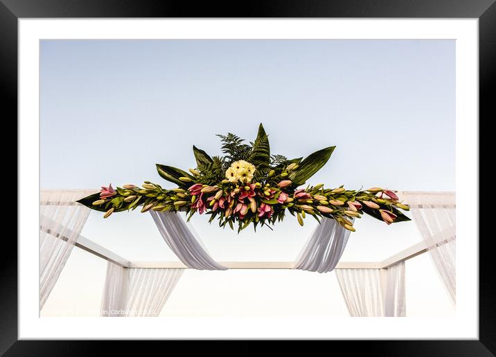 Floral decorations in the spaces of a wedding restaurant. Framed Mounted Print by Joaquin Corbalan