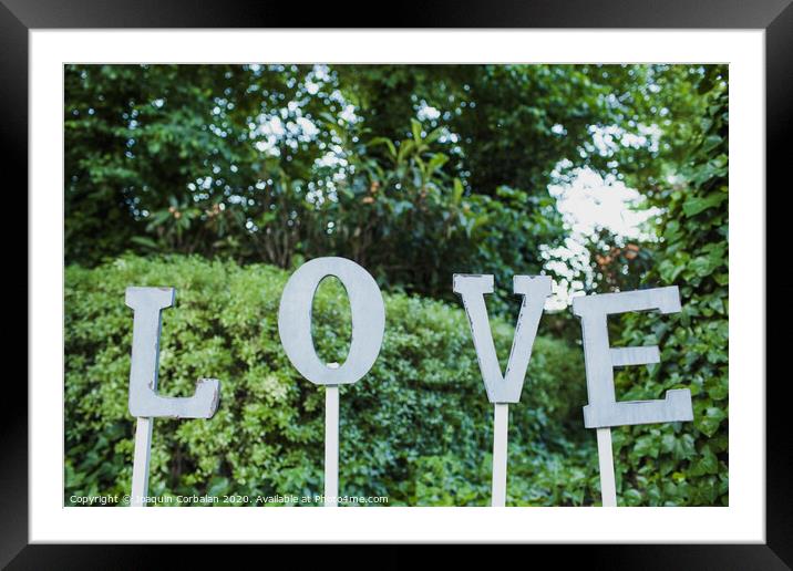 Word Love in wooden letters to decorate a wedding. Framed Mounted Print by Joaquin Corbalan