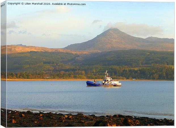 Goatfell at Brodick Bay, Canvas Print by Lilian Marshall