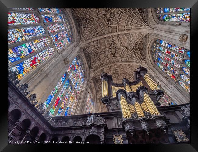 King's College chapel interior ceiling in Cambridge, England Framed Print by Frank Bach