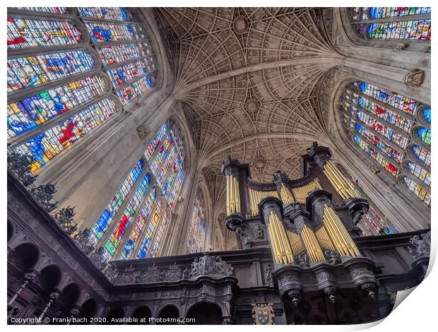 King's College chapel interior ceiling in Cambridge, England Print by Frank Bach
