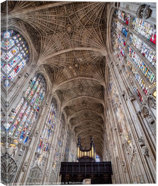 King's College chapel interior ceiling in Cambridge, England Canvas Print by Frank Bach