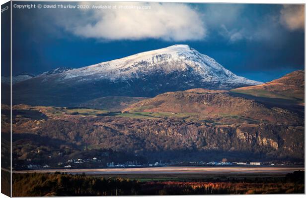 Winter comes to snowdonia Canvas Print by David Thurlow