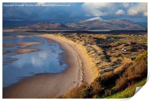 Winter comes to Harlech Beach Print by David Thurlow