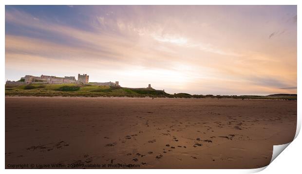 Bamburgh Castle at sunset Print by Louise Wilden