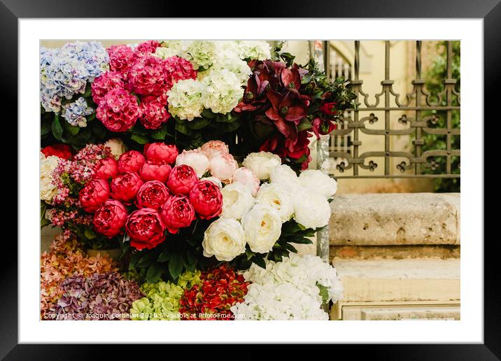 Floral decorations in the spaces of a wedding restaurant. Framed Mounted Print by Joaquin Corbalan